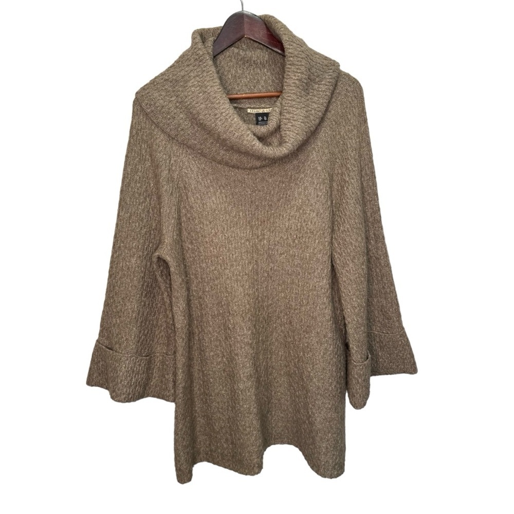Mac & Jac Tan Wool Mohair Turtleneck Bell Sleeve Sweater Size XL